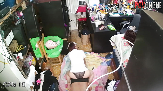 Fast missionary sex in a cluttered apartment (on hidden camera)