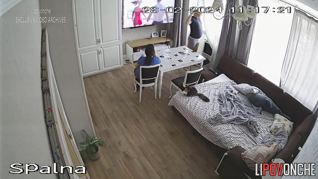 Sweet couple fucked in the living room in front of the TV