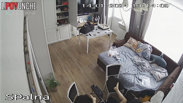 Bedroom video - bald guy walking around the apartment with an erect penis