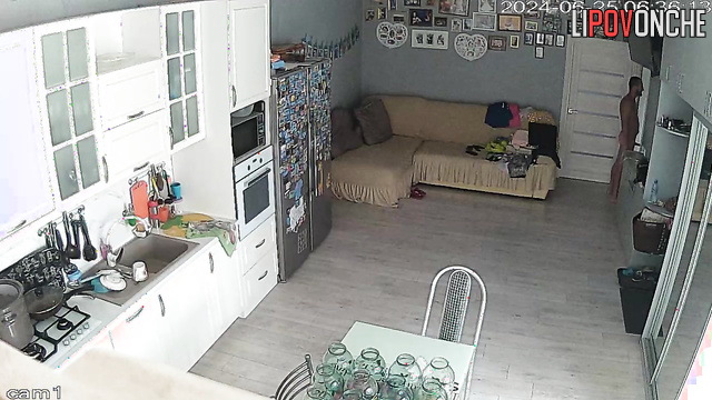 Naked couple having fun in the living room (sex tape)