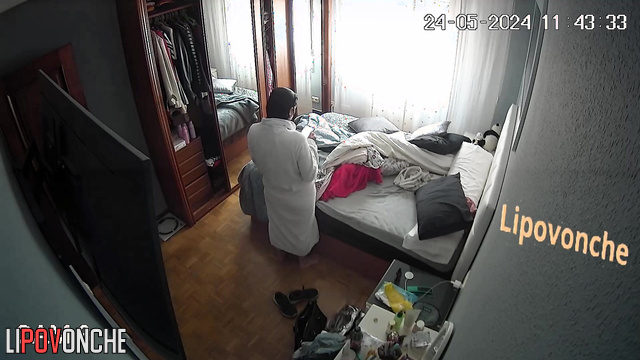 Sexy babe chatting with boyfriend during her dressing