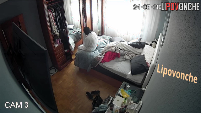 Sexy babe chatting with boyfriend during her dressing