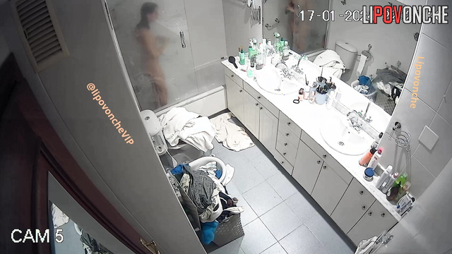 Sweet and lonely brunette showering and dreaming about a man