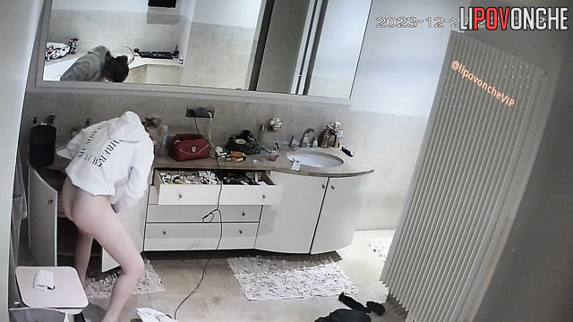 Girl wiping vaginal discharge after sex (tape from bathroom)