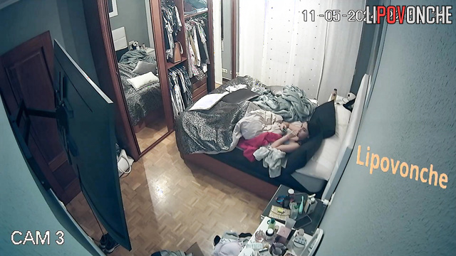 Busty lesbian dressing after hot sex with her skinny partner