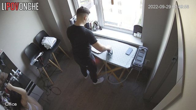 Guy ironing suit for swinger party (bedroom scenes)