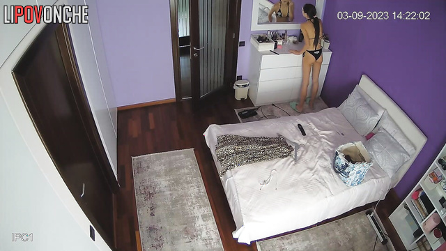 Skinny whore dressing for work (hidden video from bedroom)
