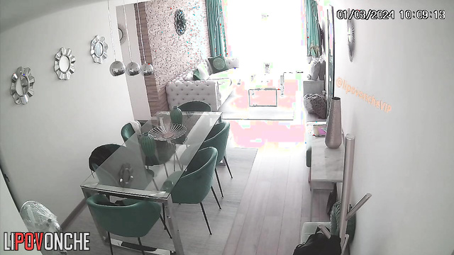 Sexy brunette vacuuming completely naked
