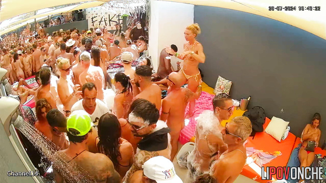 Black and white people taking part in summer adult party