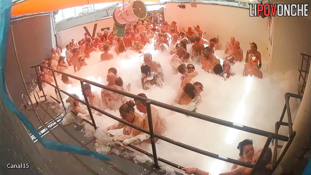 Group nudist party and a sea of ​​foam with fucking