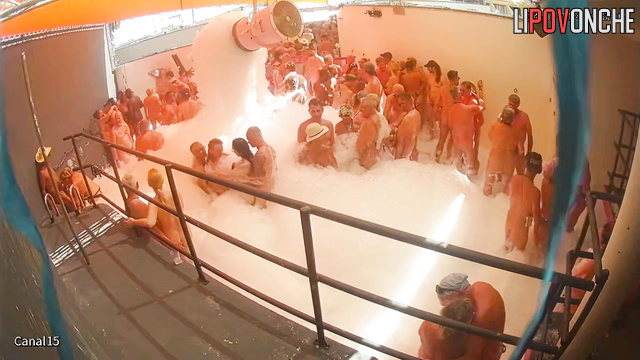 Group nudist party and a sea of ​​foam with fucking