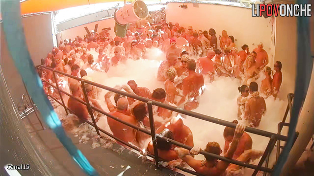 Group nudist party and a sea of ​​foam with fucking