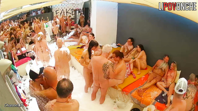 People washing off foam at an adult party (hidden video)