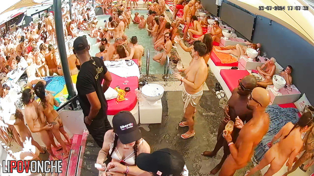 Swingers throw a big pool party with drinking and sex