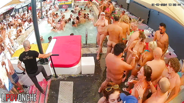 Slutty lady sucking stranger's dick right in the pool