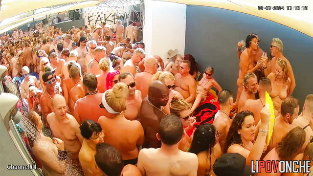 Hot adult party - naked people chilling near a pool