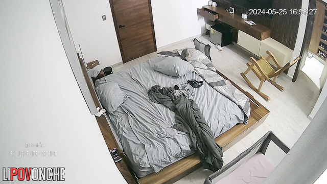 Skinny brunette masturbating shaved pussy on her warm bed