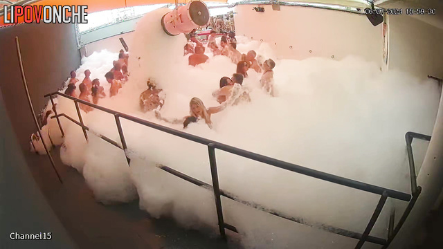 People fucking in doggystyle position in the foam