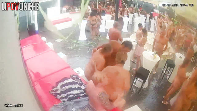 Naked people having fun at naked party (dance plus oral sex)