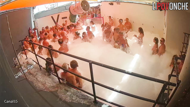Closed group foam party for swingers with fucking and dancing
