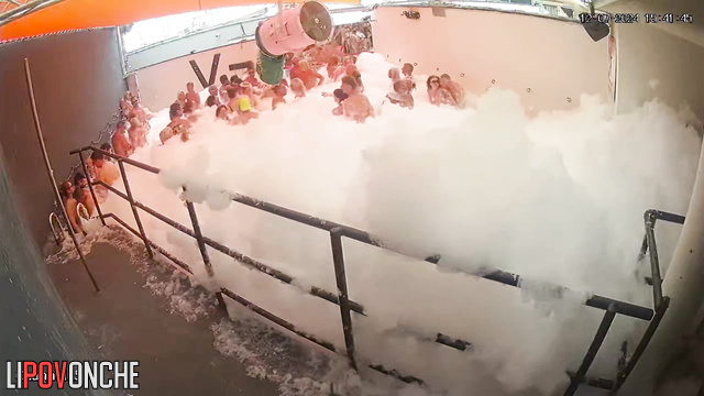 Strange people dancing alone in the foam / morning sex party