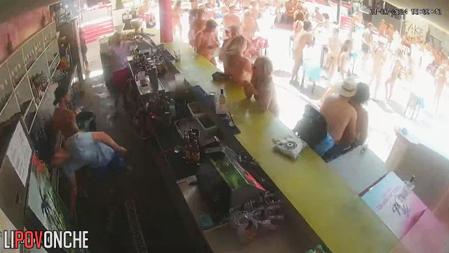 Naked milfs and old farts kissing at the pool party