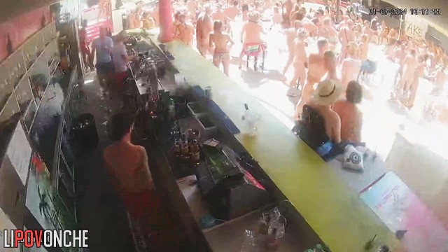 Naked milfs and old farts kissing at the pool party