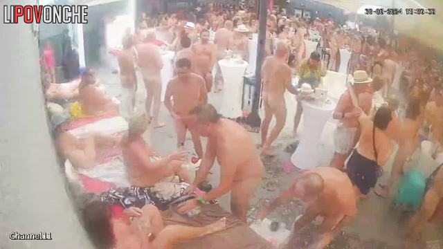 Ladies and gentlemen dancing right now absolutely naked