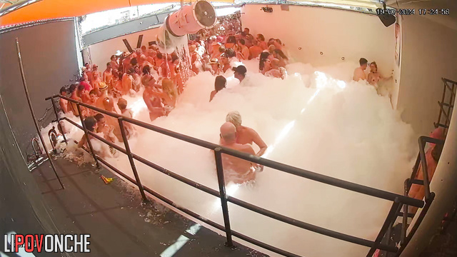 A private foam party where they kiss, fuck and dance