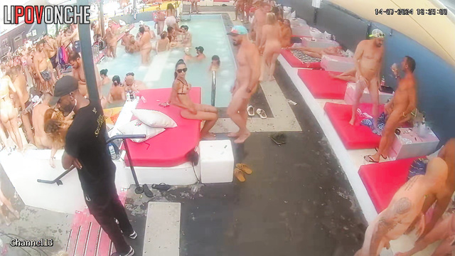 Naked people enjoying oral sex right in the pool