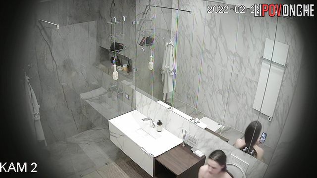 Skinny pretty woman walking naked in the bathroom