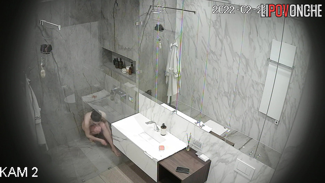 Skinny pretty woman walking naked in the bathroom