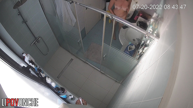 Her beauty boobs were bathed good (bathroom hidden tape)