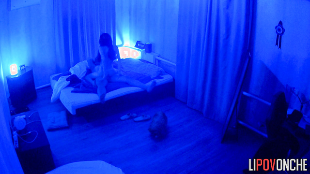 Passionate sex in a room with fluorescent lighting