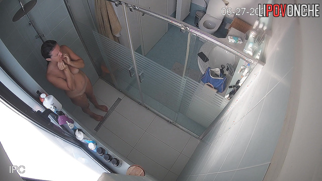 Sexy lady with cool boobs bathing and dreaming about anal fuck