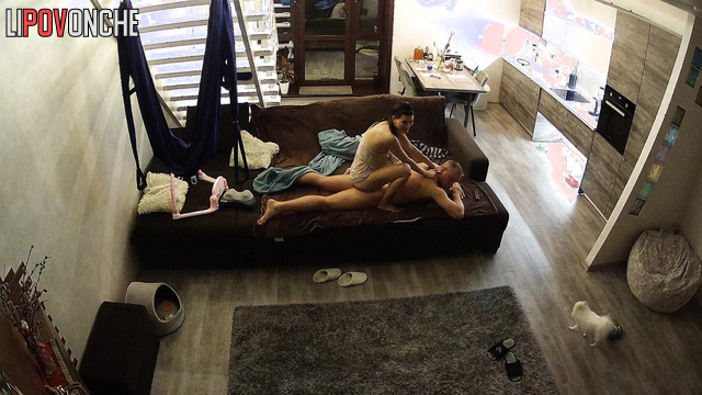 Gorgeous brunette with big tits gives a massage to a man