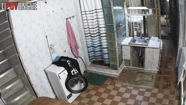 Pretty skinny girl washing her sexy body (basement bathroom)