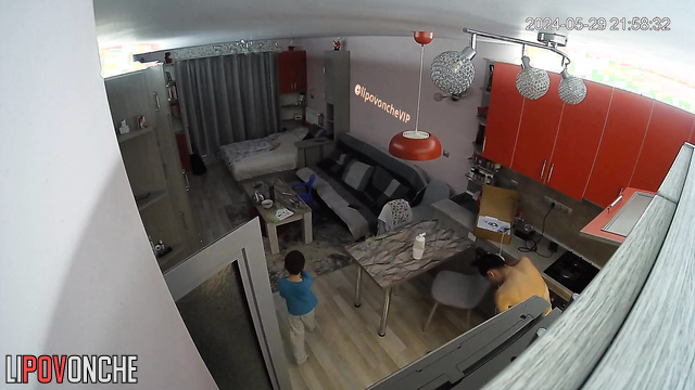 Topless brunette has no complexes (living room tape)