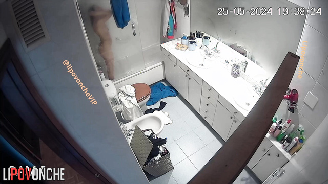 Babe with hairy pussy dressing after hold shower
