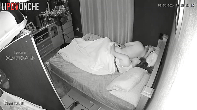 Bald guy touching her boobs after mind-blowing sex