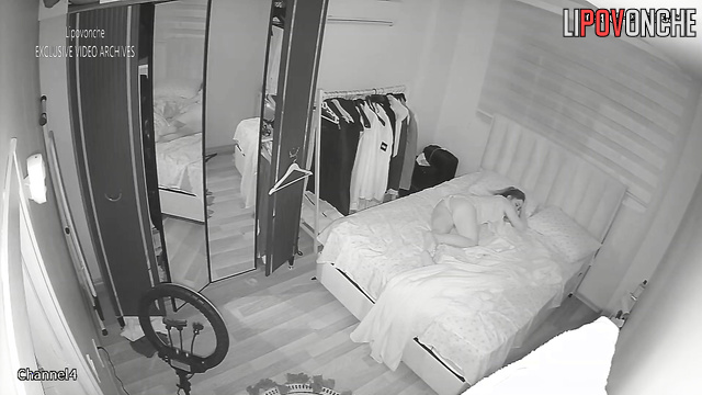 Brunette gets fucked on the bed by a fat man who cums inside her