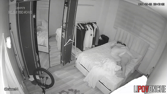 Brunette gets fucked on the bed by a fat man who cums inside her