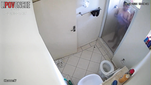 Brunet wiping his relative after a shower, watch now