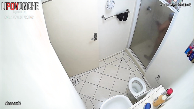 Brunet wiping his relative after a shower, watch now