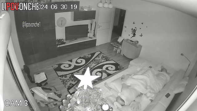 Naked bald guy fucking his lover in the living room