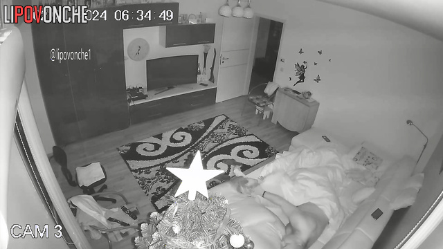 Naked bald guy fucking his lover in the living room