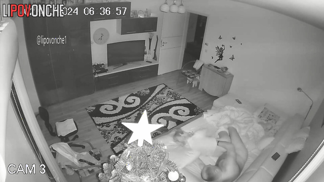Naked bald guy fucking his lover in the living room