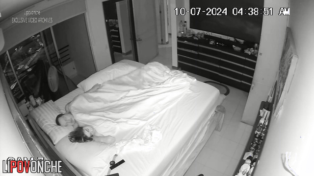 Tender kisses during missionary sex on the bed (cam in their room)