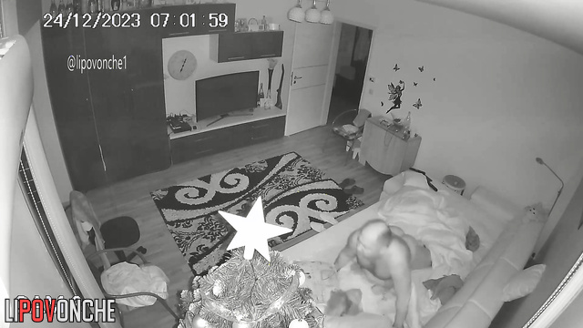 Bald man enjoying slow fuck under sheets (night video)