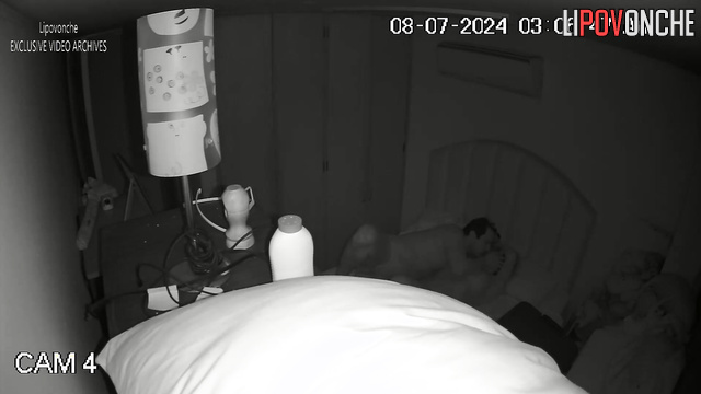 Fat guy fucking his sleeping girlfriend at the night
